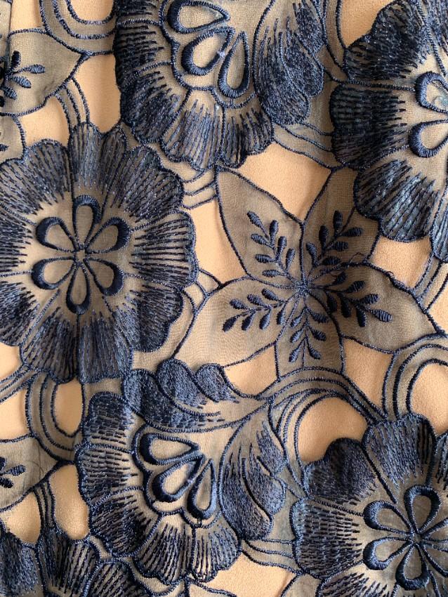 Self Portrait Blue/Nude Floral Lace Midi Dress