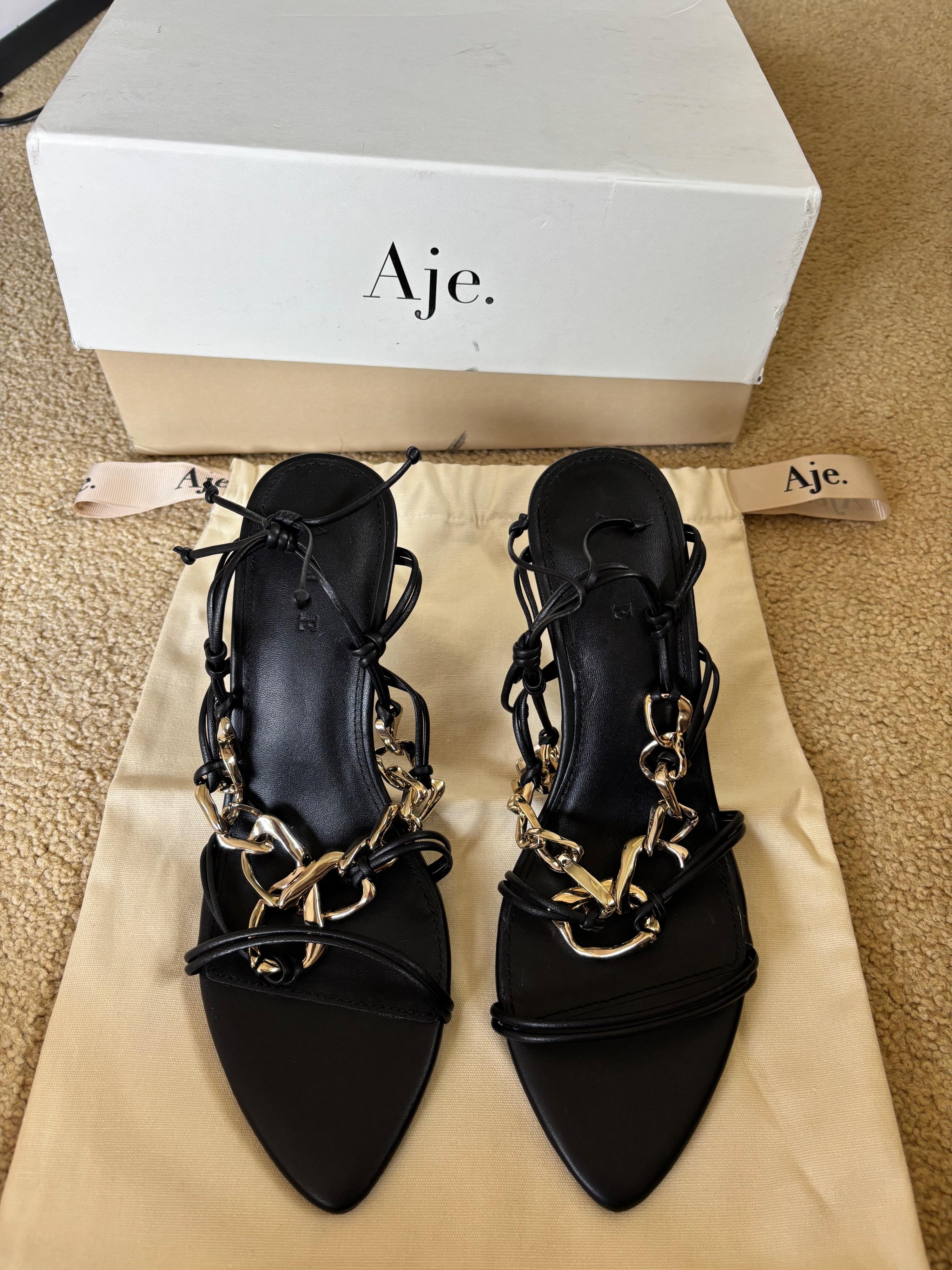 Chain Embellished Black Sandals