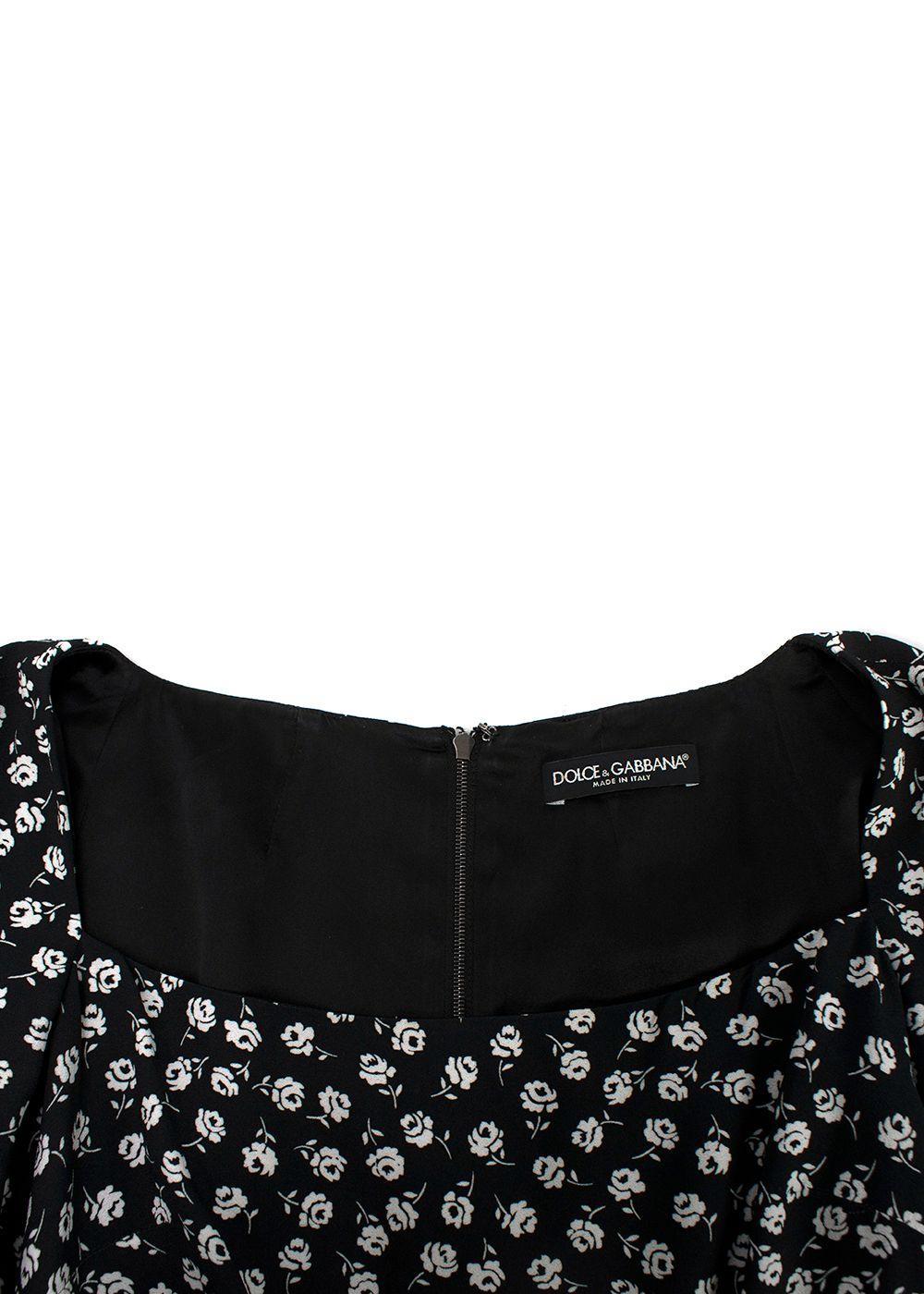 Dolce & Gabbana Black Floral Print Crepe Midi Dress