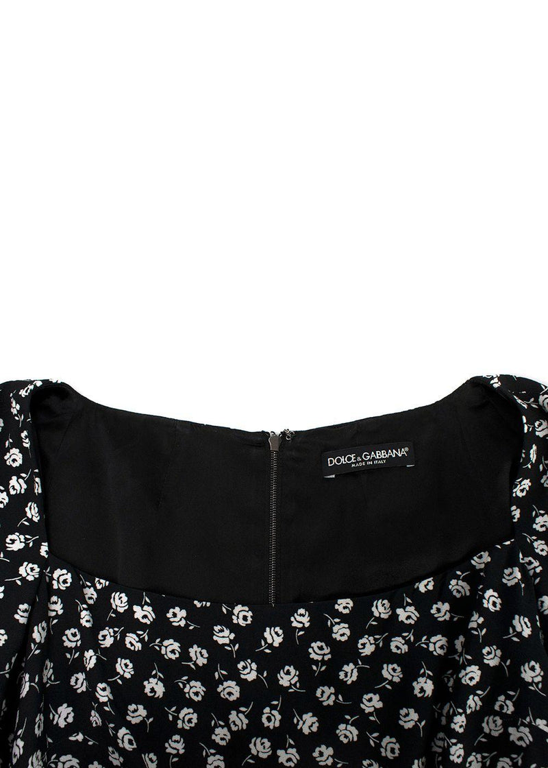 Dolce & Gabbana Black Floral Print Crepe Midi Dress