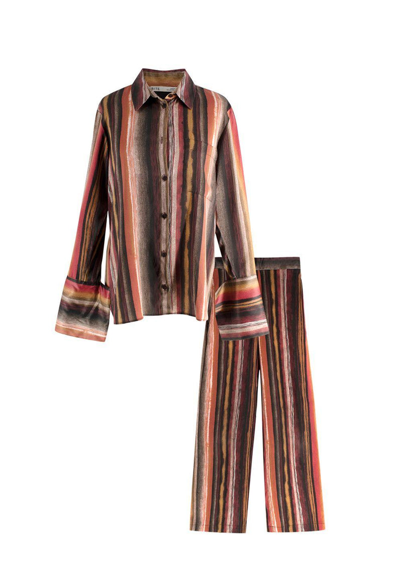 Bite Organic Silk High Low Striped Shirt and Trouser Set
