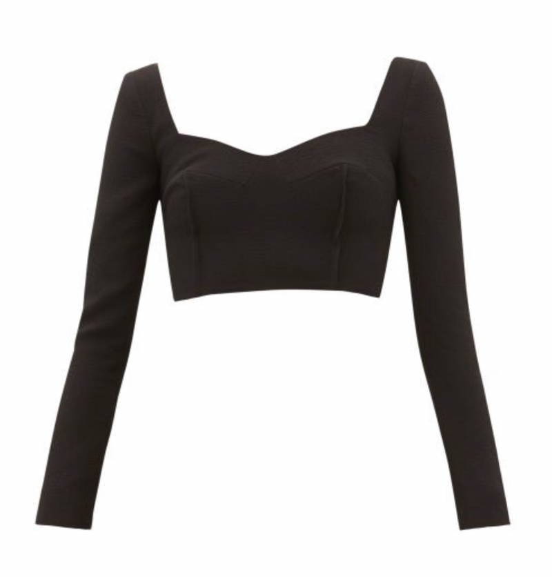 Jules Black Crepe Long Sleeved Crop Top