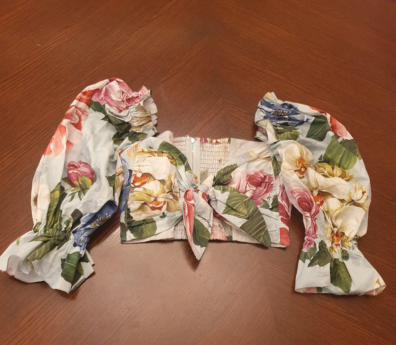 Multicolour floral cotton cropped bustier top