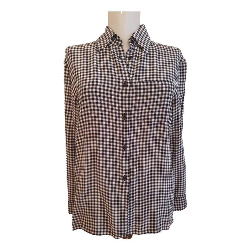Black & white gingham silk crepe blouse