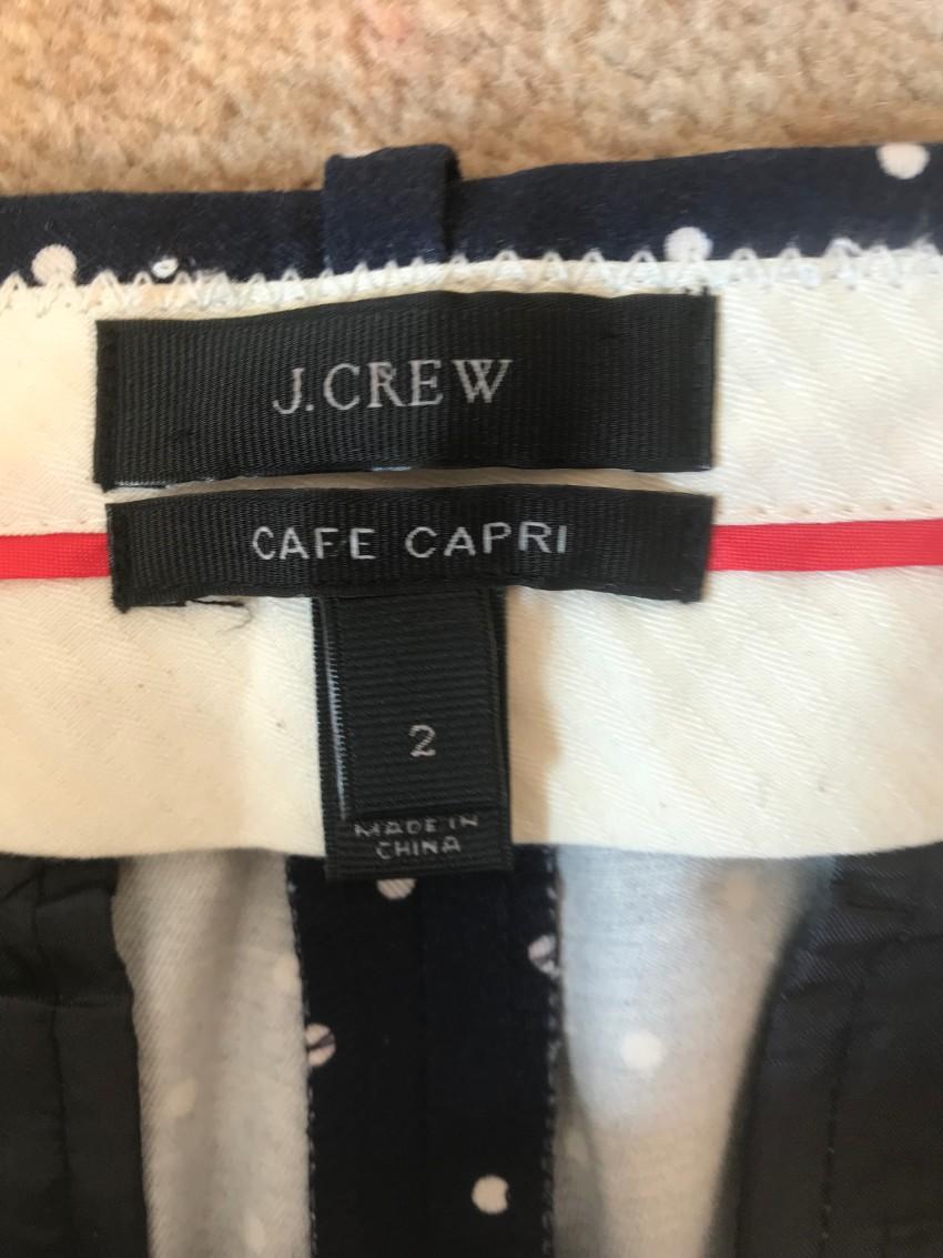 J. Crew Cafe Capri navy polka dot stretch pants
