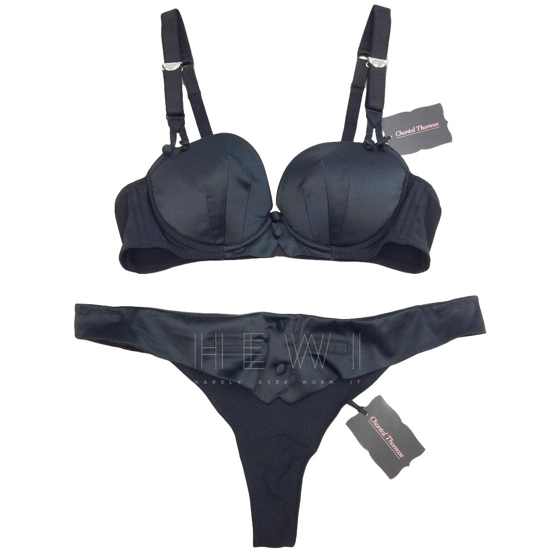 Chantal Thomass Black Satin Pad Bra & Thong Set