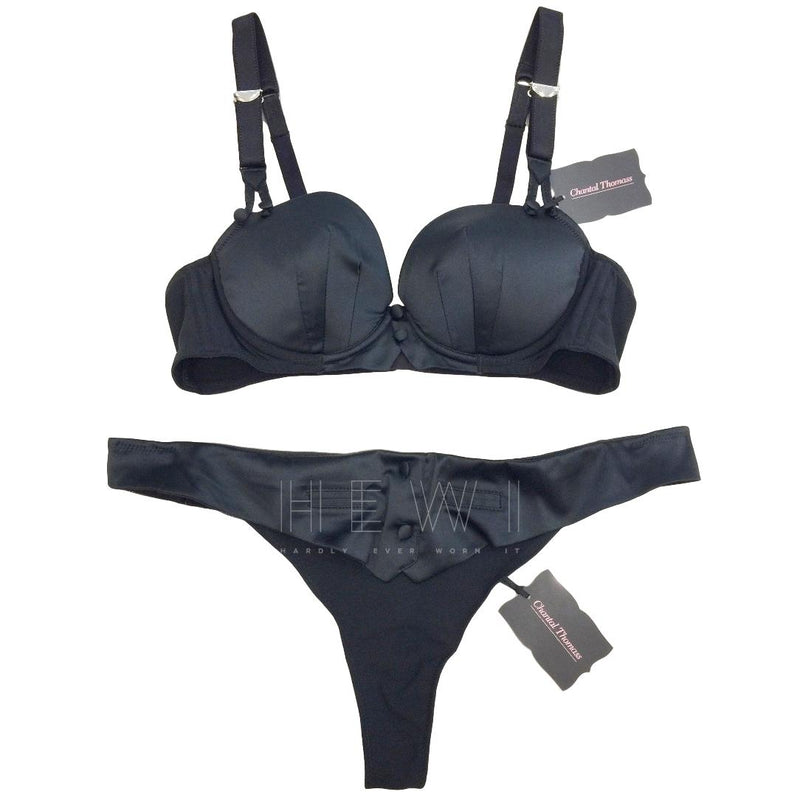 Chantal Thomass Black Satin Pad Bra & Thong Set
