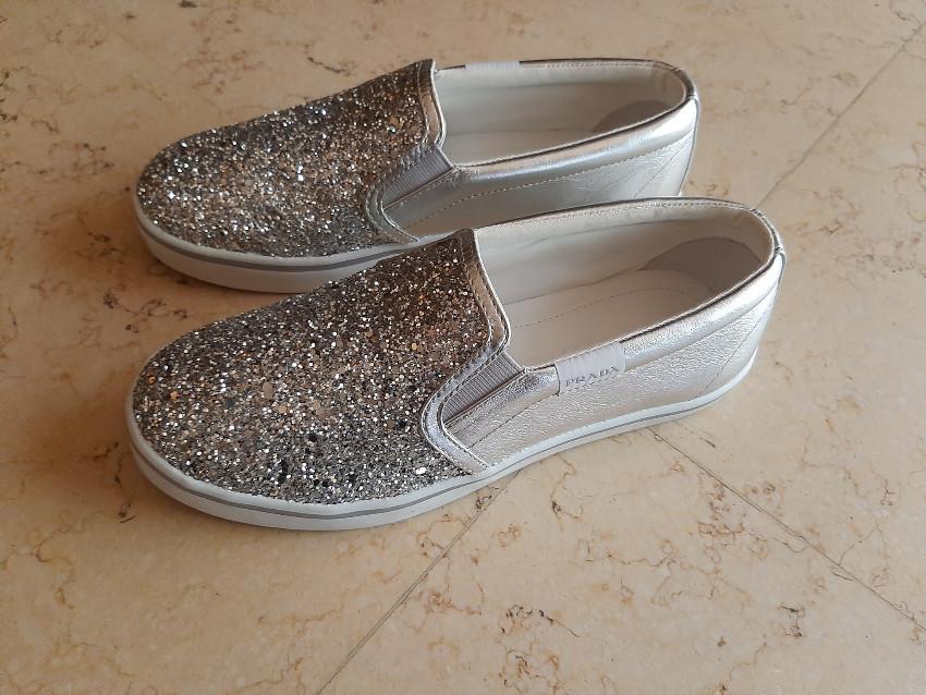 Metallic Silver Glitter Slip-On Sneakers