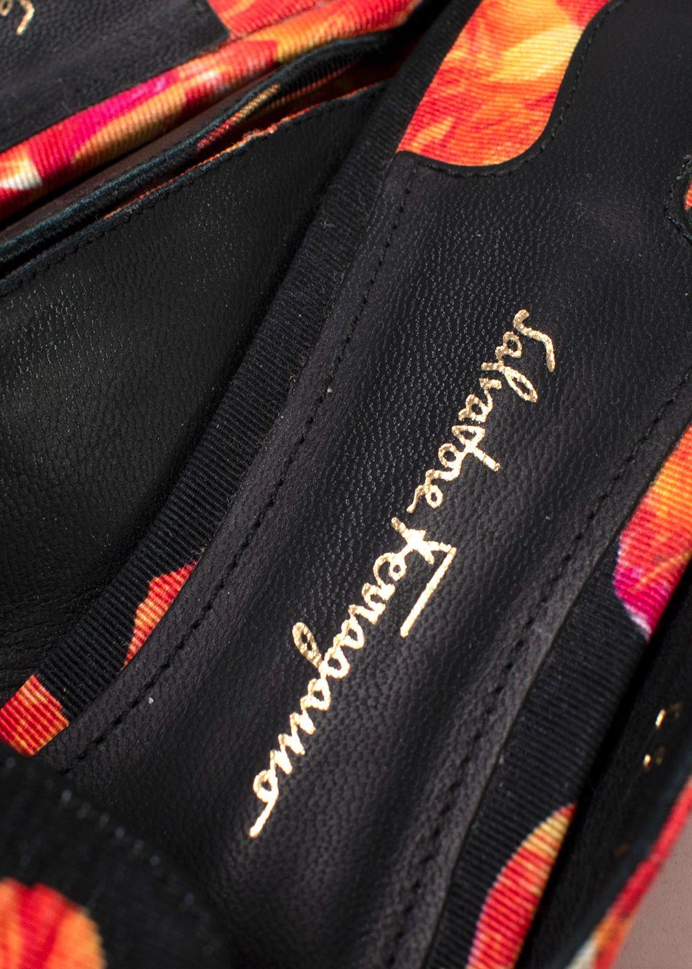 Salvatore Ferragamo Red and Black Floral Pointed Mules