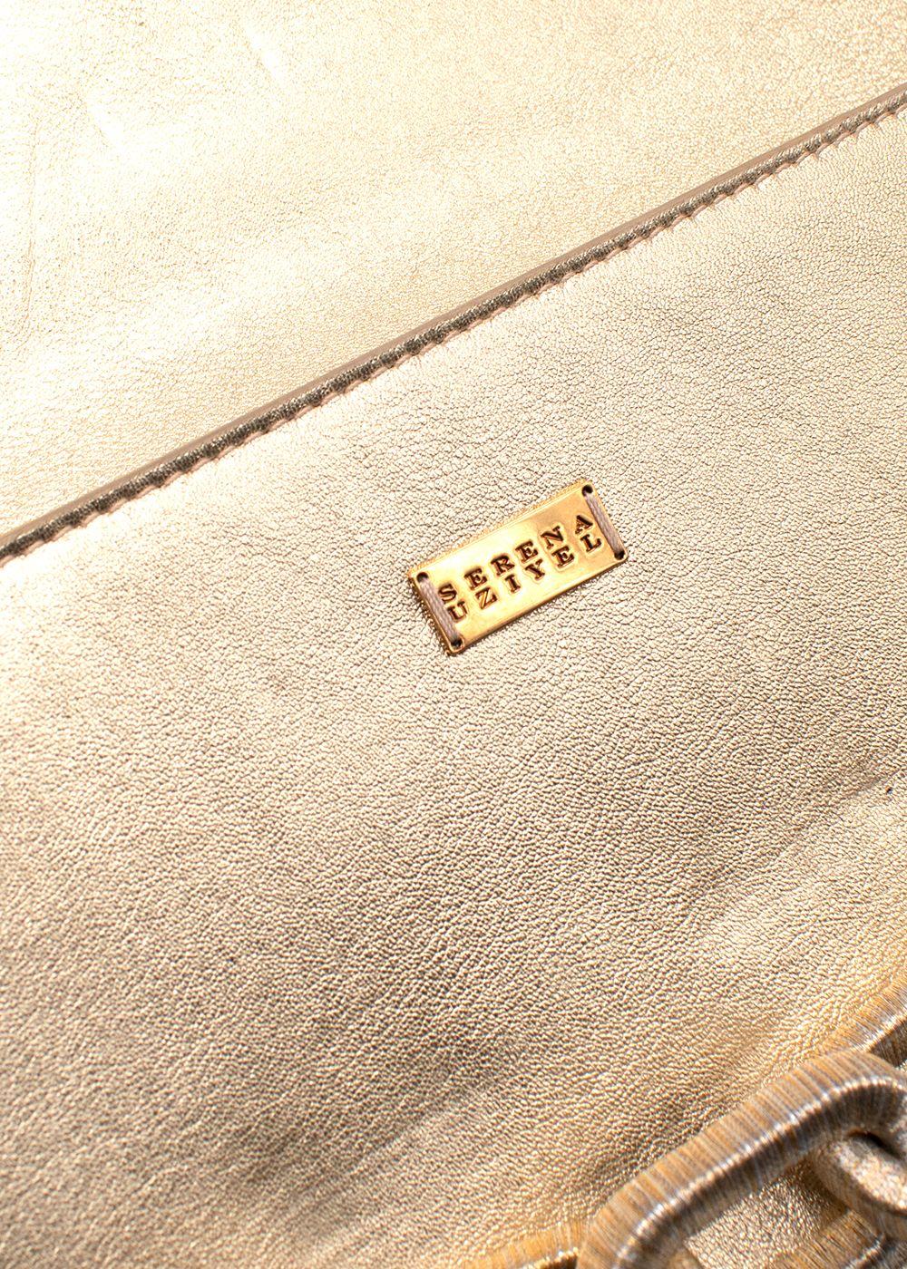 Serena Uziyel Metallic Gold Envelope Chain Detail Clutch