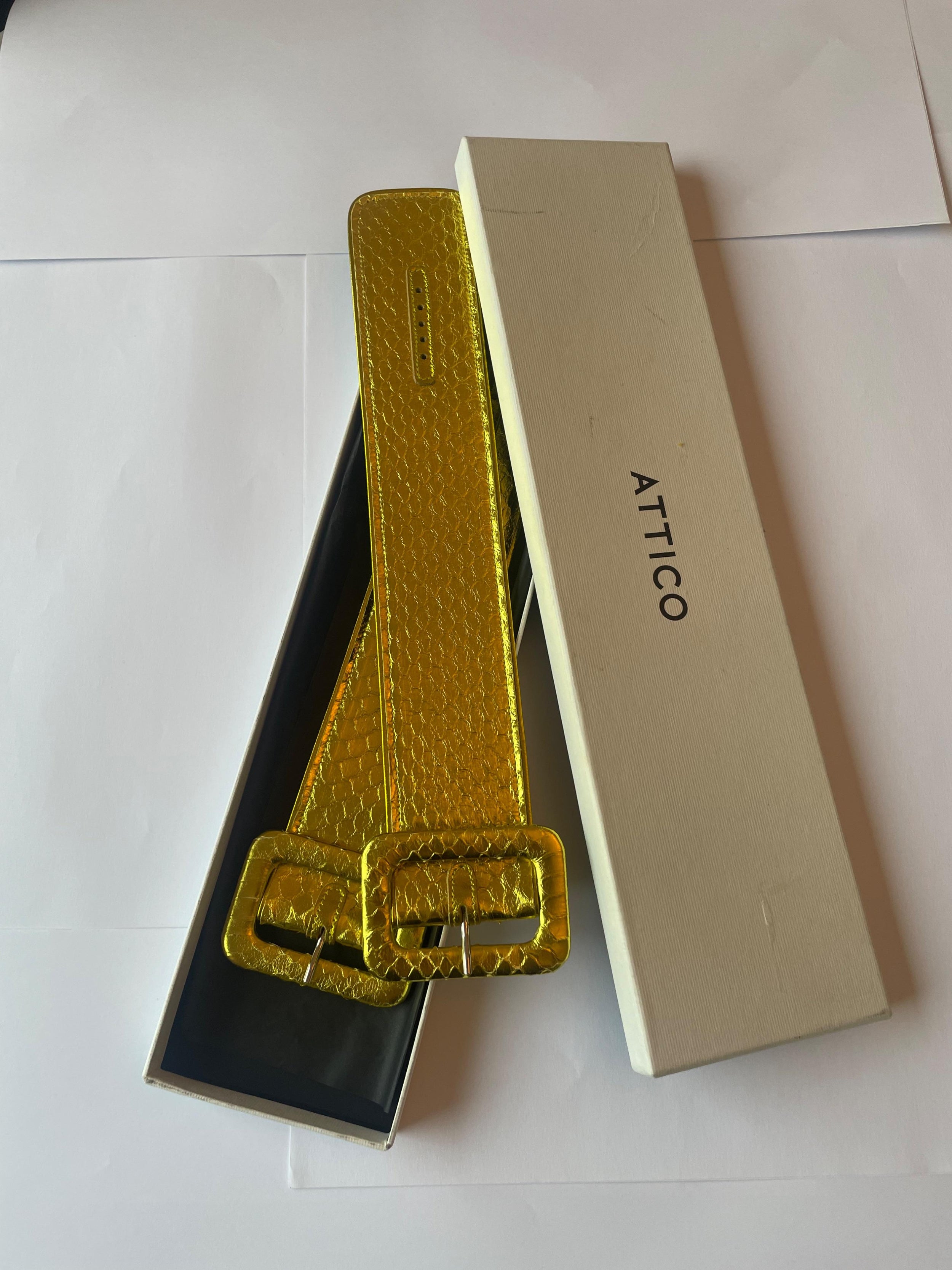 The Attico Metallic Gold Croc Embossed Belt