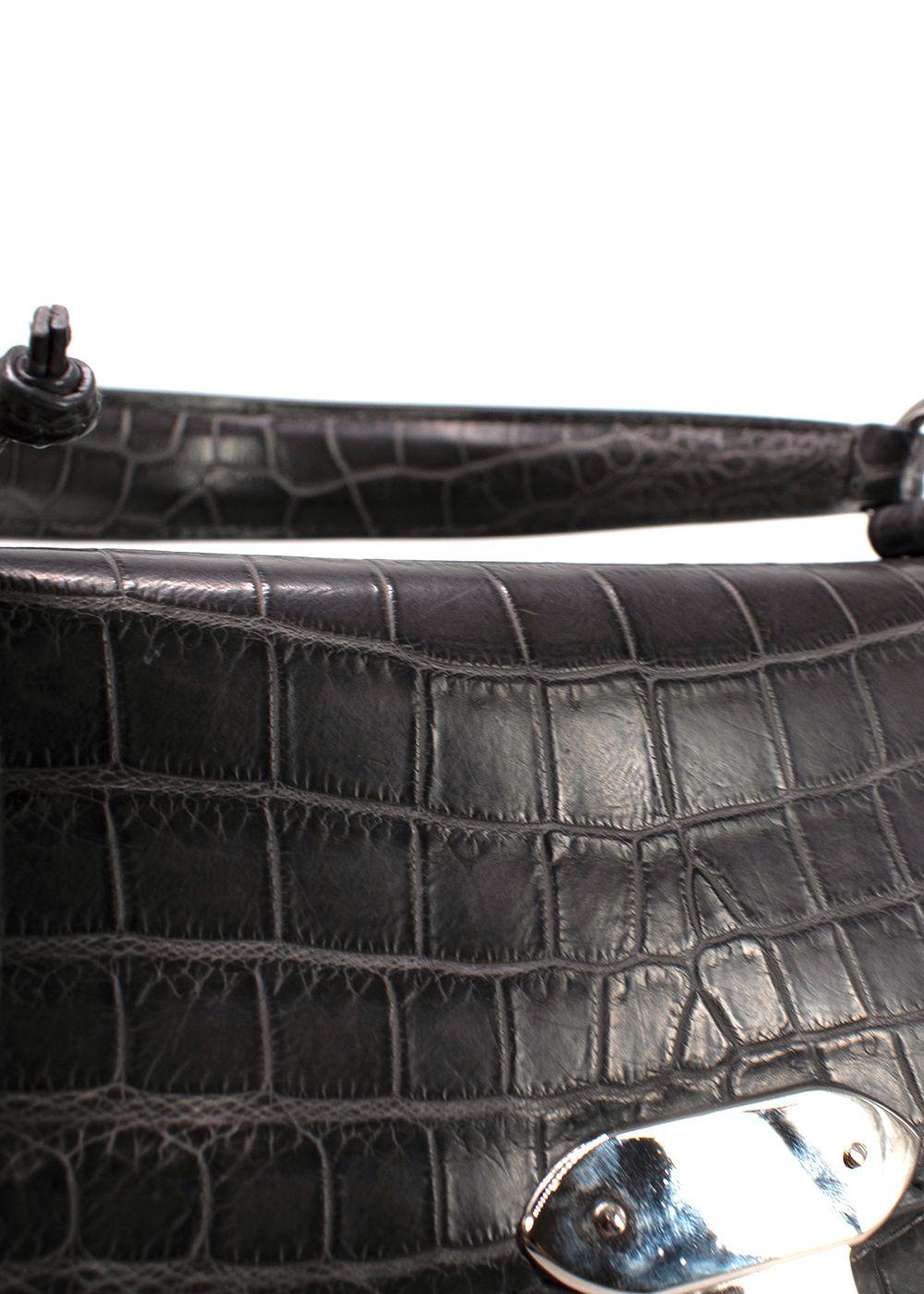 Asprey Grey Crocodile Leather Private Collection Handbag