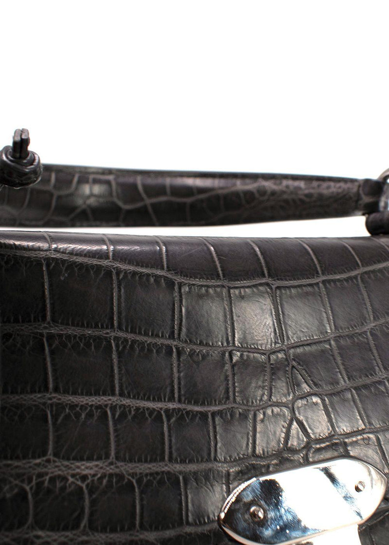 Asprey Grey Crocodile Leather Private Collection Handbag