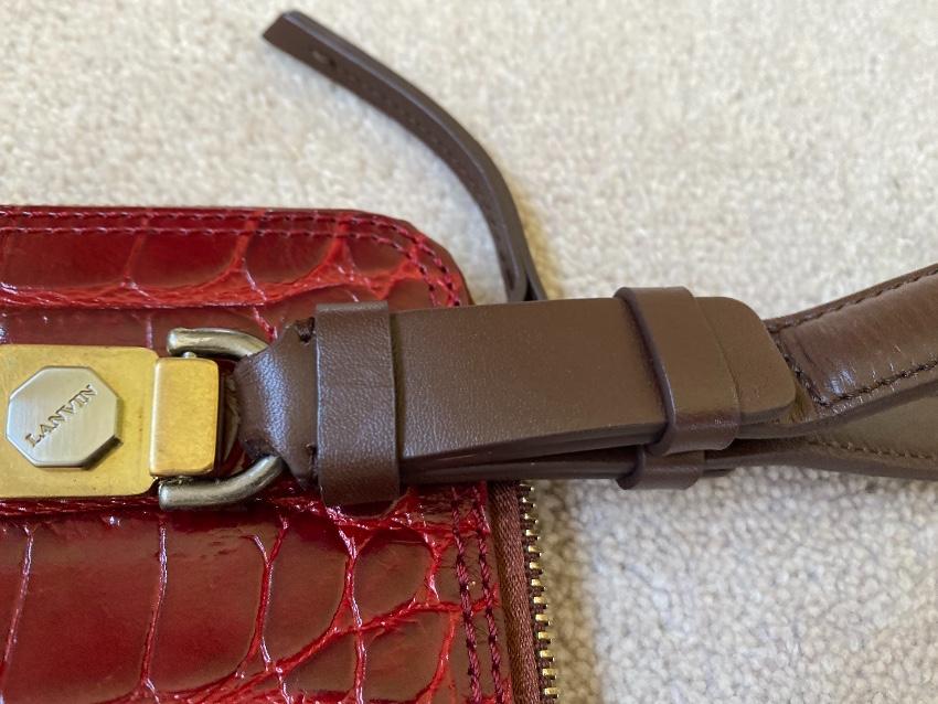 Lanvin Red Croc Embossed Wristlet Clutch