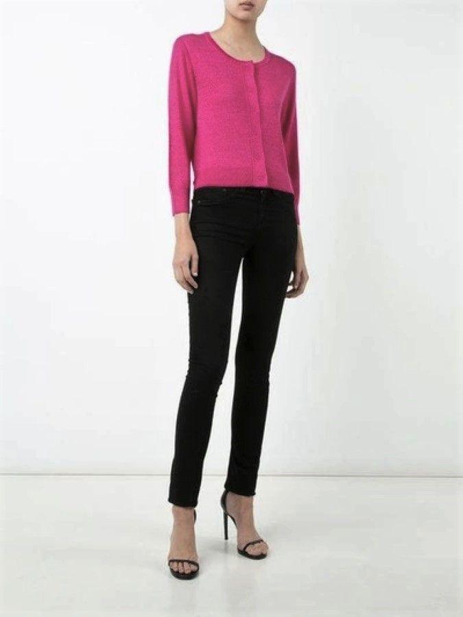 Pink Silk-Cashmere Cropped Fine Knit Cardigan