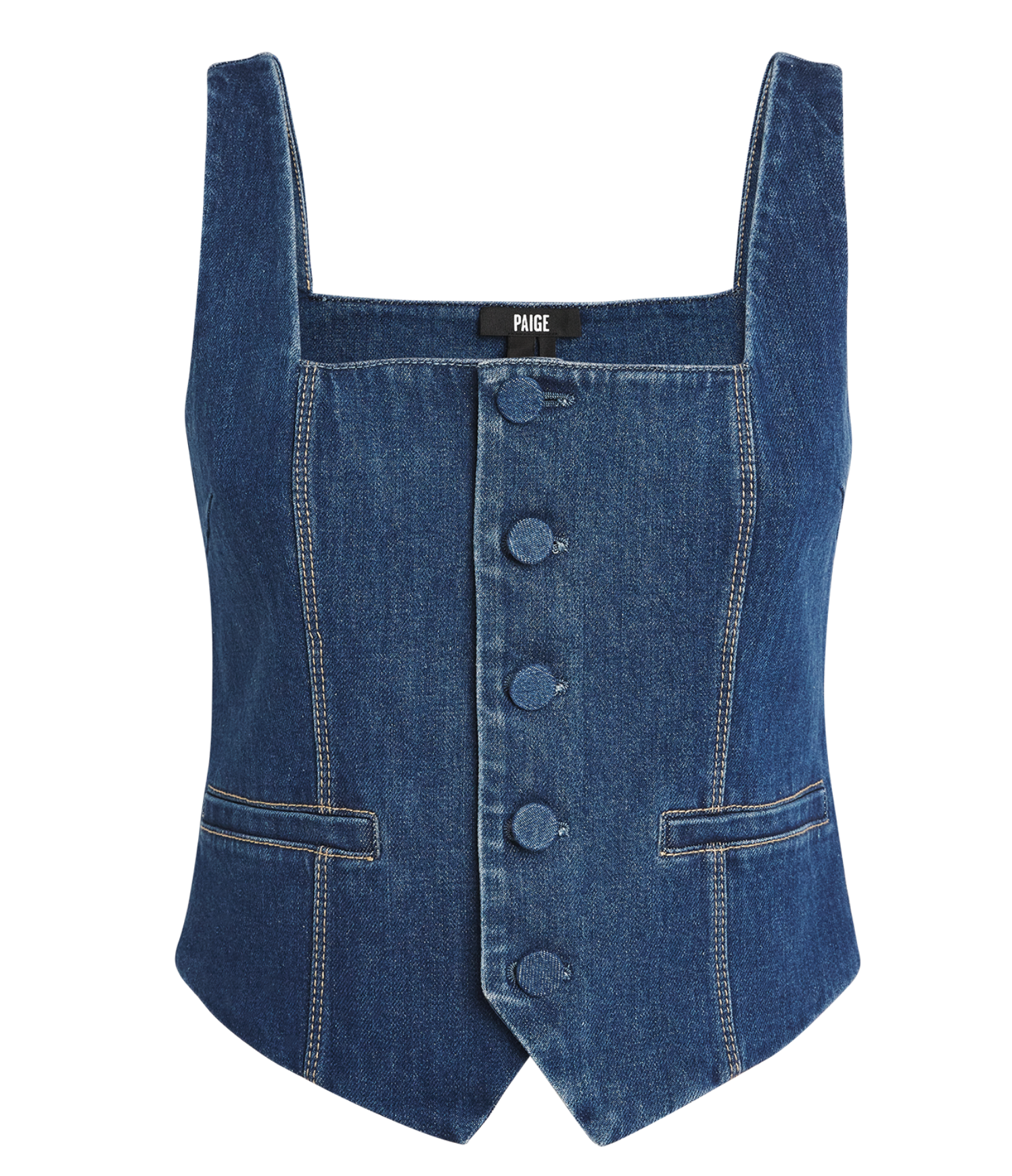 Paige Irene Shoulder-Straps Stretch-Denim Top