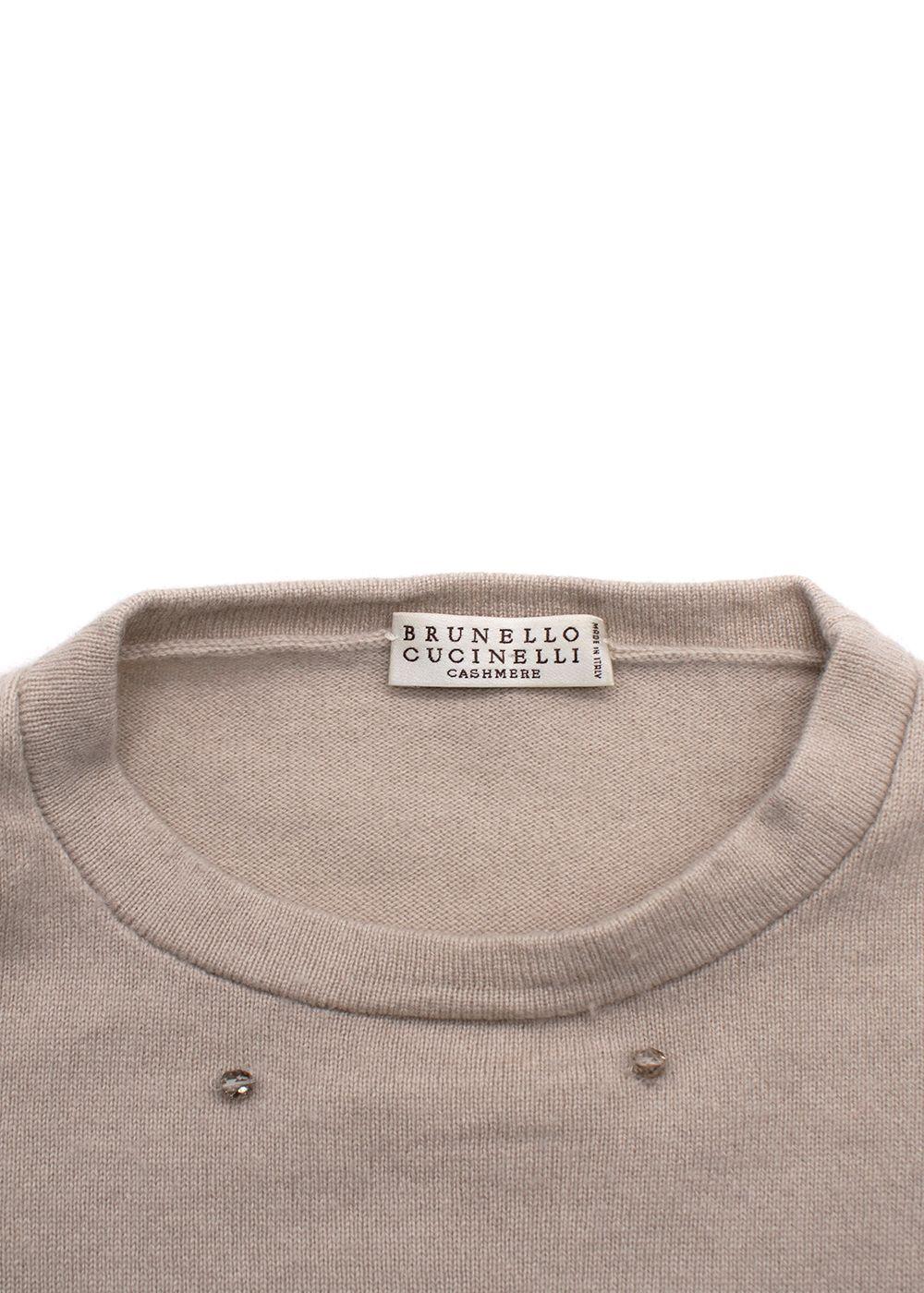 Brunello Cucinelli Beige Embellished Cashmere Knit