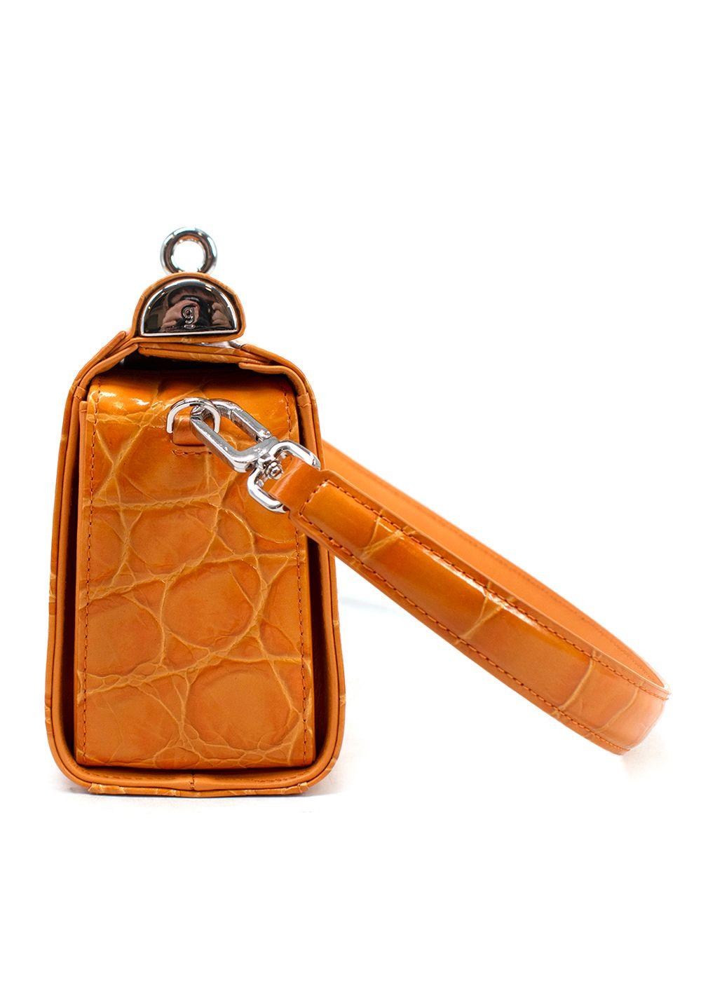 Gu-De Orange Gemma Cloud Croc Embossed Leather Shoulder Bag