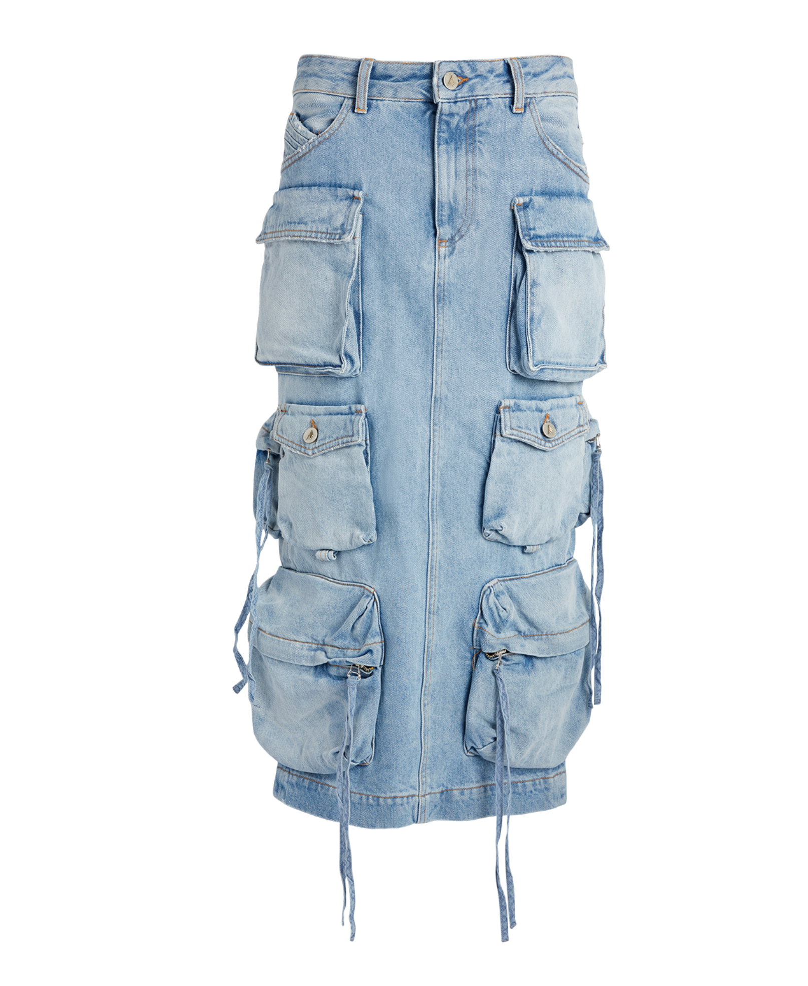The Attico Blue Pocket Denim Midi Skirt