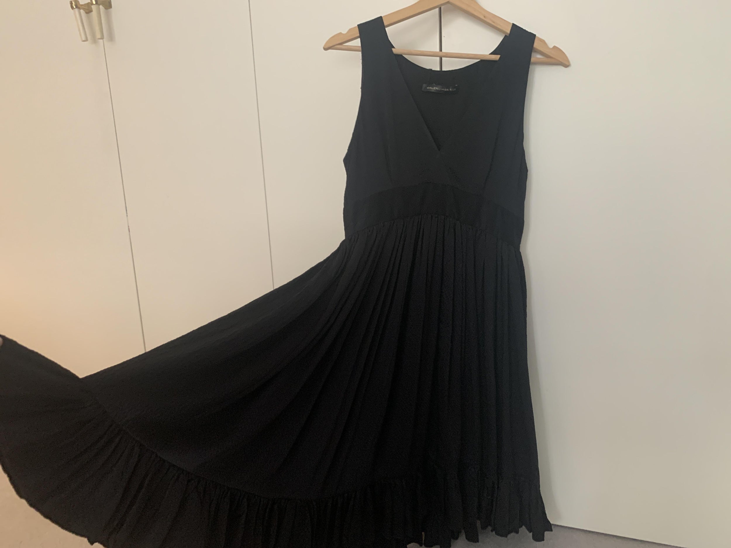 Balenciaga Black Draped Silk Dress
