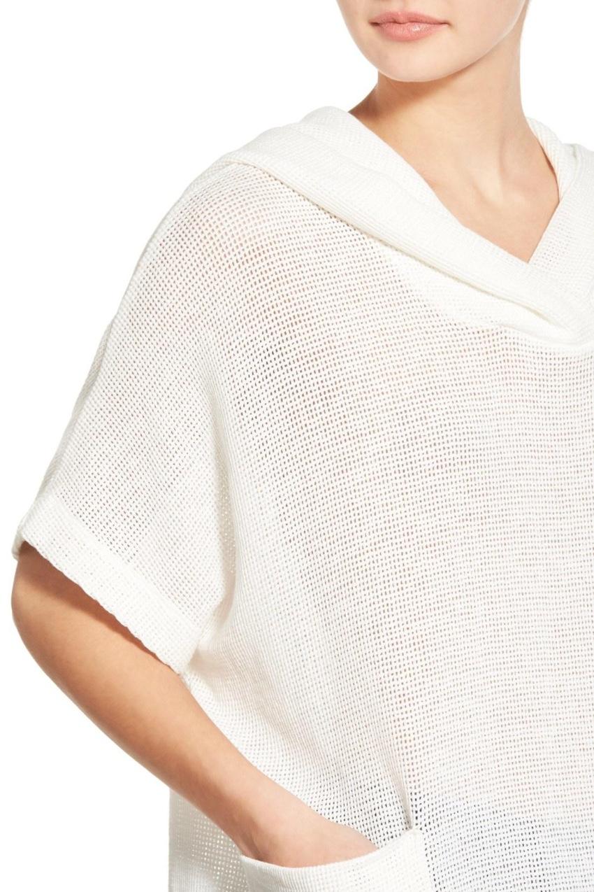 James Perse Ivory Mesh Knit Hooded Top