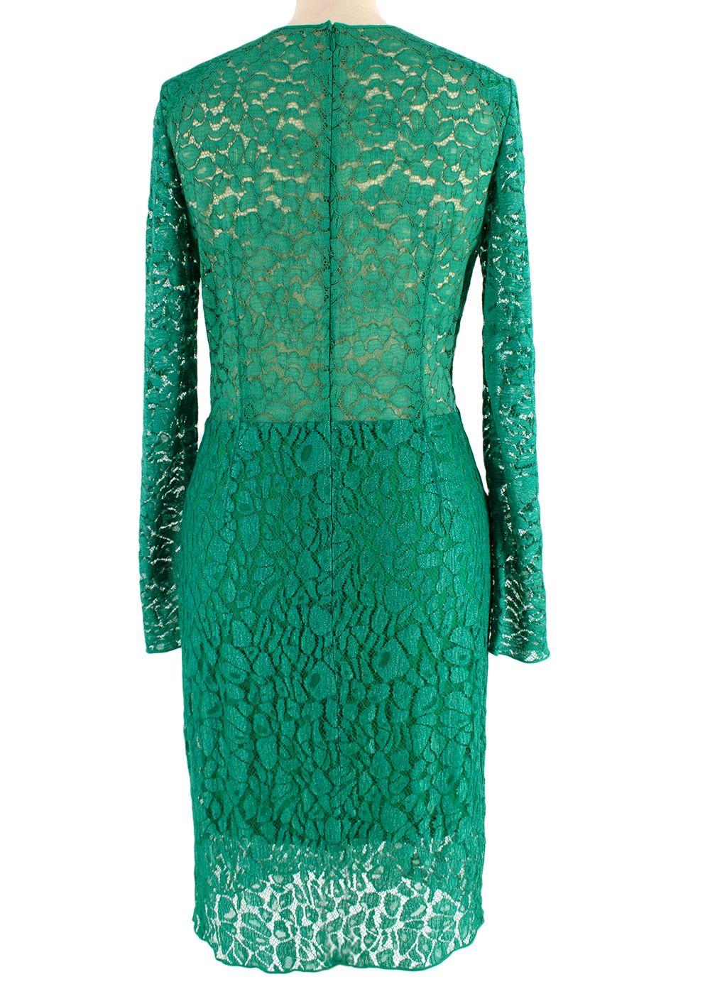 Nina Ricci Green Dentelle Lace Long Sleeve Dress