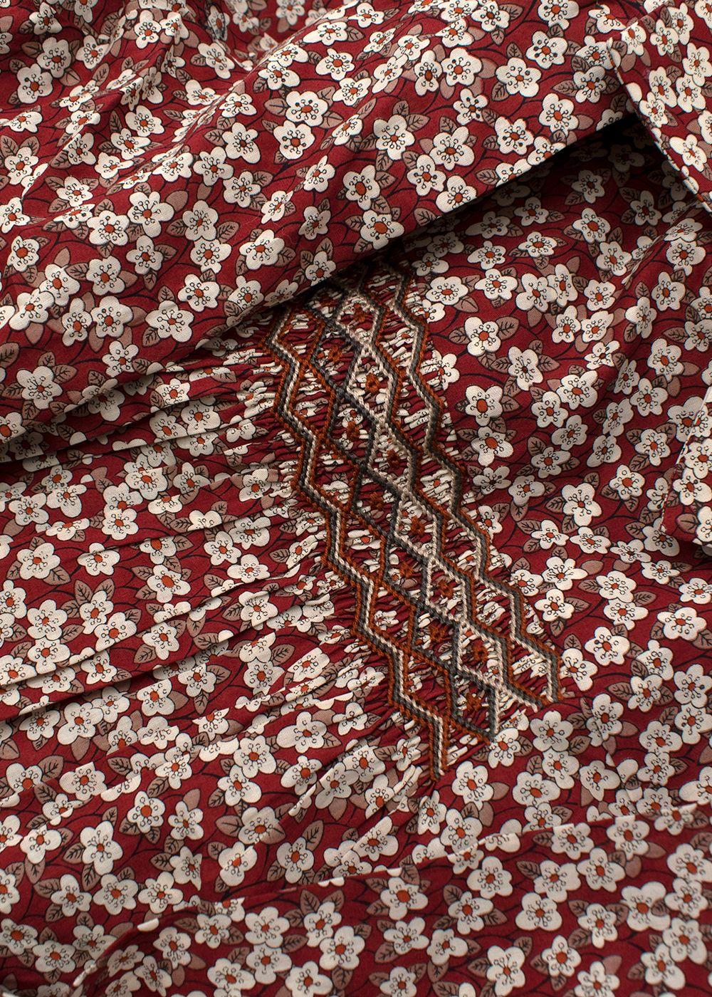 kids 10Y burgundy floral embroidered blouse