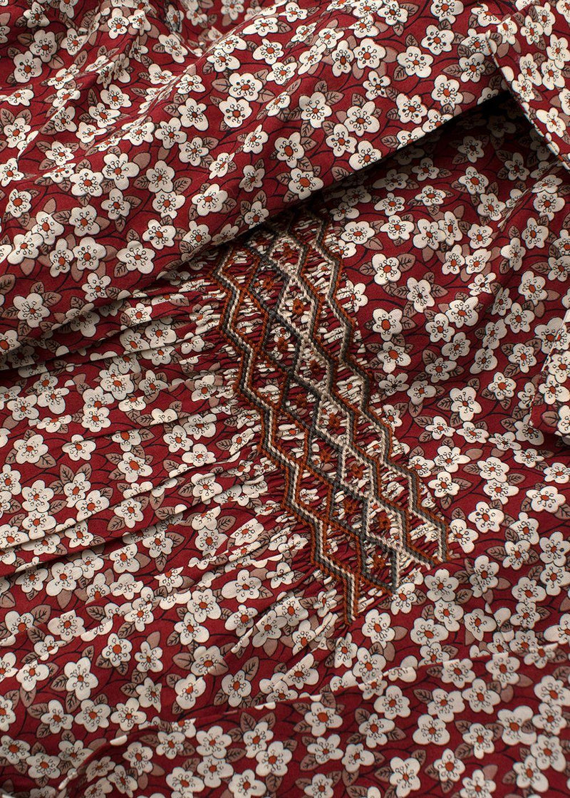 kids 10Y burgundy floral embroidered blouse