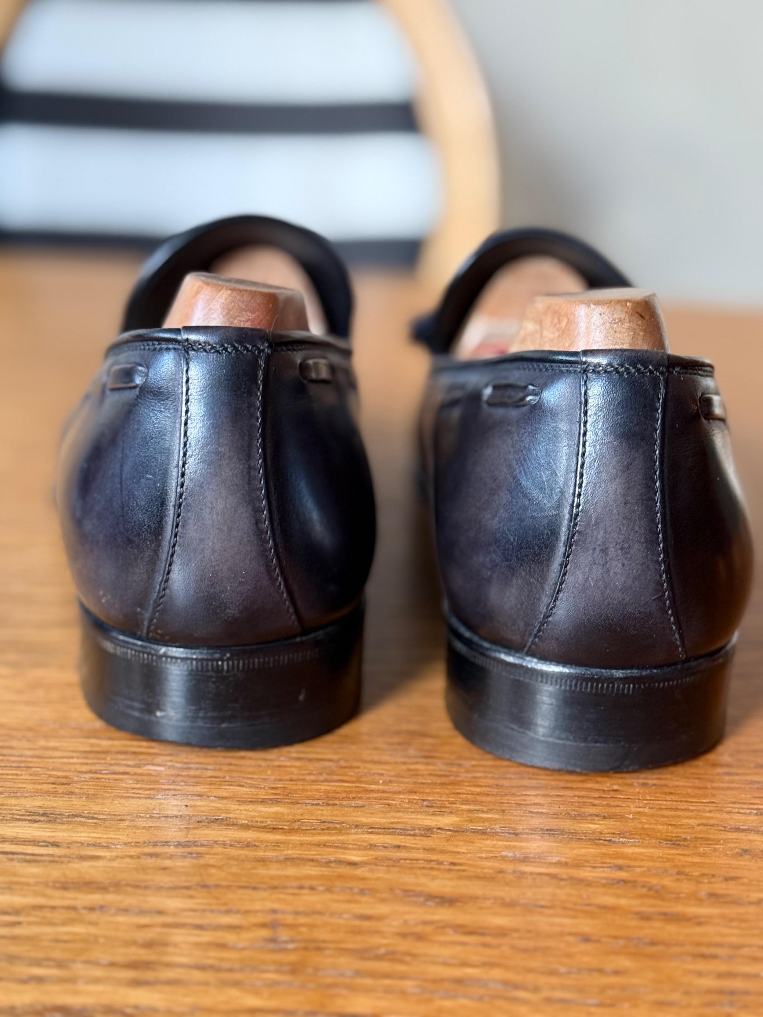 Black Leather Apron Tassel Loafers