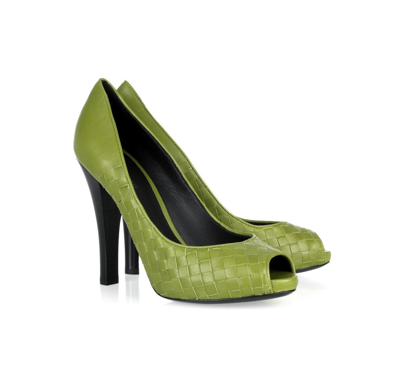 BOTTEGA VENETA Intrecciato leather peep-toe pumps