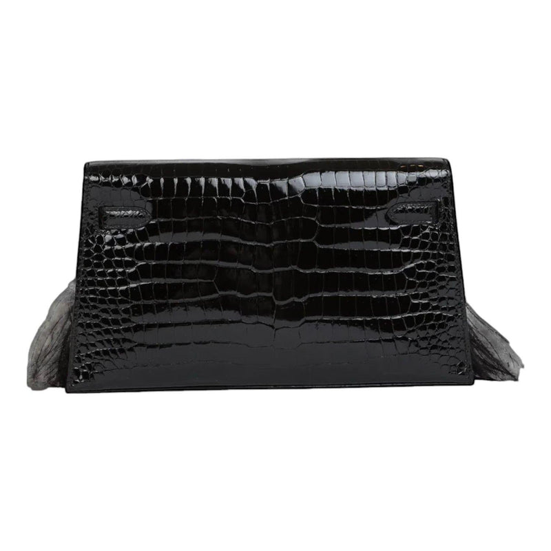 Hermès Kelly Elan Folie Black Crocodile Porosus Lisse Noir / Ostrich Feather And Gold Hardware