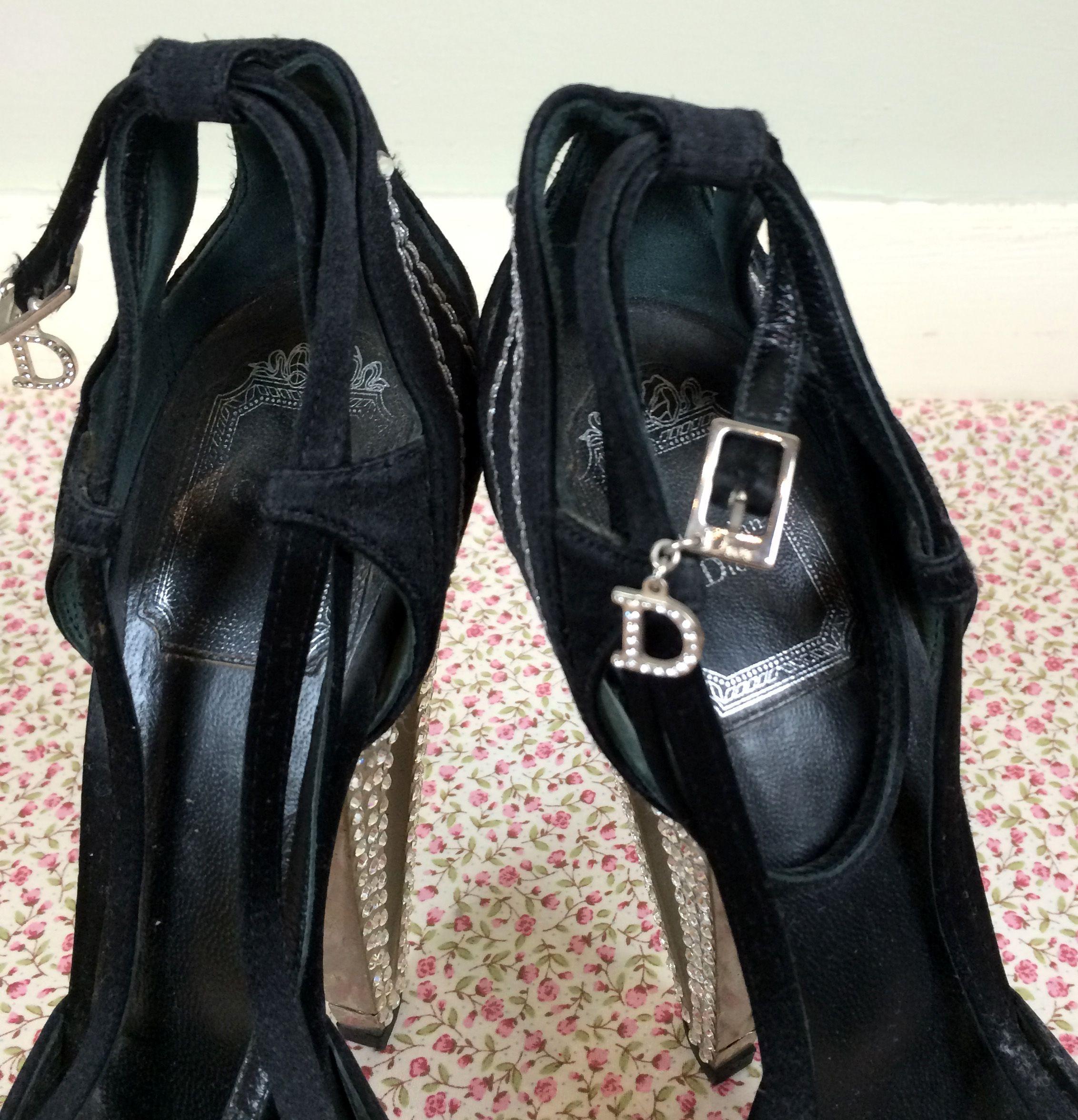 Christian Dior Black Silk Crystal Heel