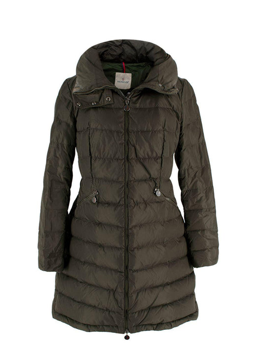 Moncler Khaki Longline Flammette Puffer Coat