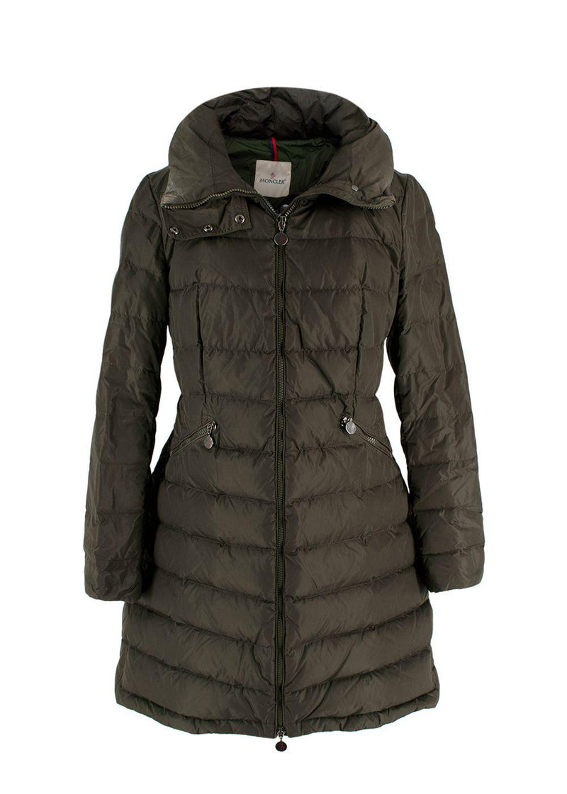 Moncler Khaki Longline Flammette Puffer Coat