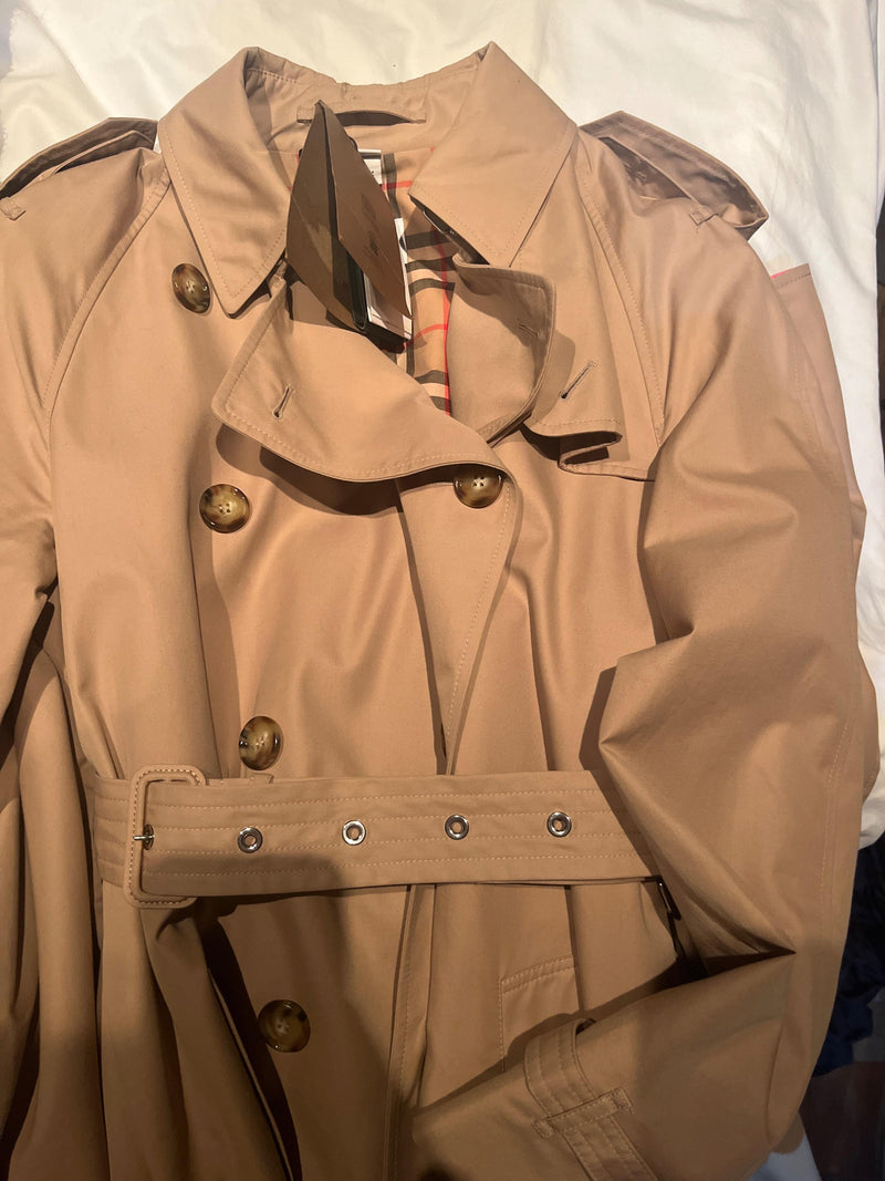 Burberry Soft Fawn Cape Trench Coat with Contrast Detail