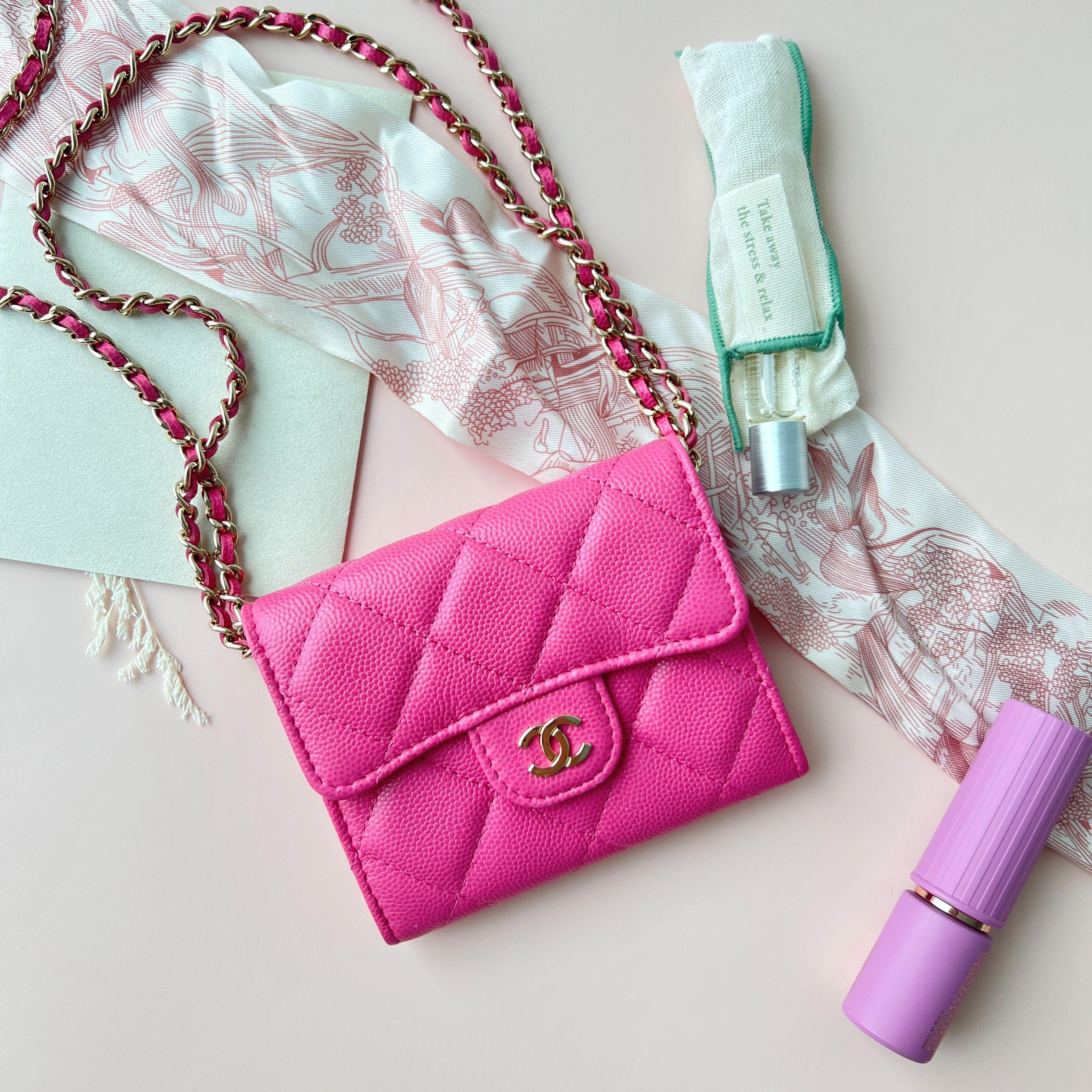 Pink Caviar Quilted Mini Wallet On Chain
