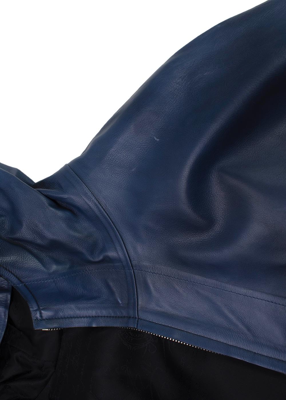Berluti Blue Venezia Leather Hooded leather jacket