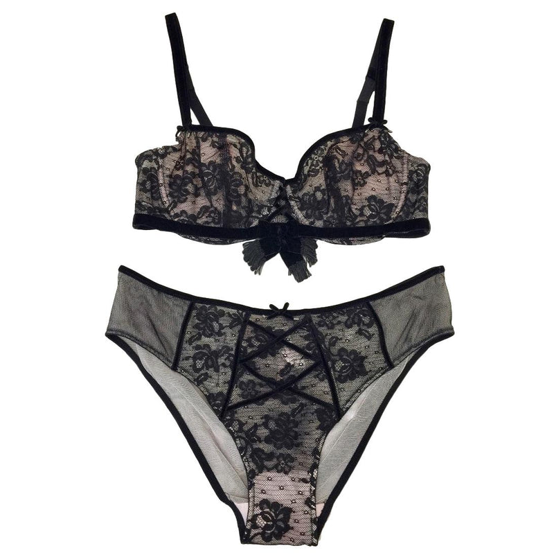 Chantal Thomass Paris Couture Leavers Lace & Velvet Bra & Brief Set