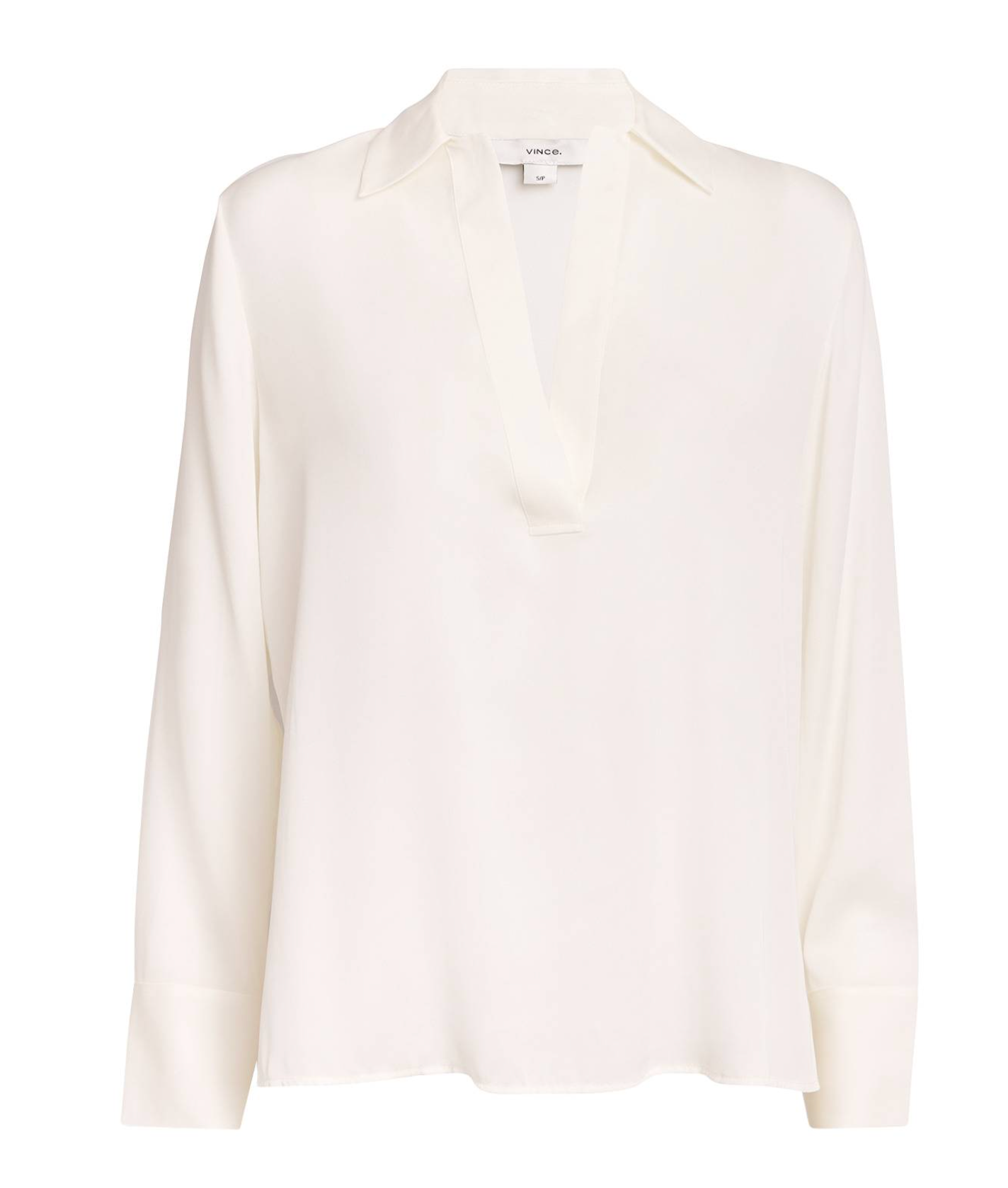Vince Ivory Stretch-Silk Long-Sleeve Polo Shirt