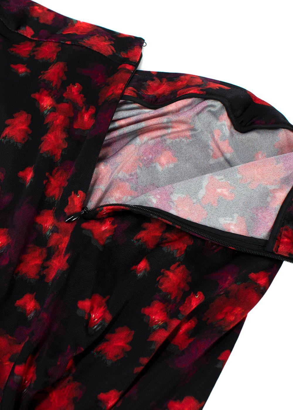Givenchy Red and Black Floral Ruched Fitted Skirt