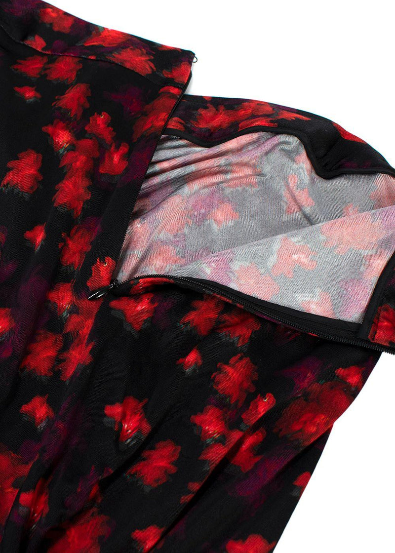 Givenchy Red and Black Floral Ruched Fitted Skirt