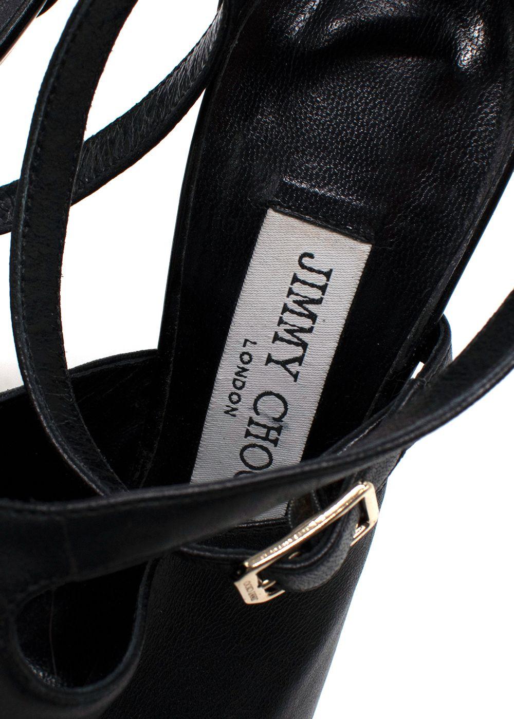Jimmy Choo Black Leather Peep Toe Sandals