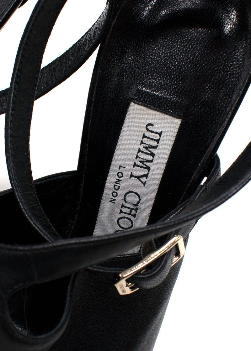 Jimmy Choo Black Leather Peep Toe Sandals