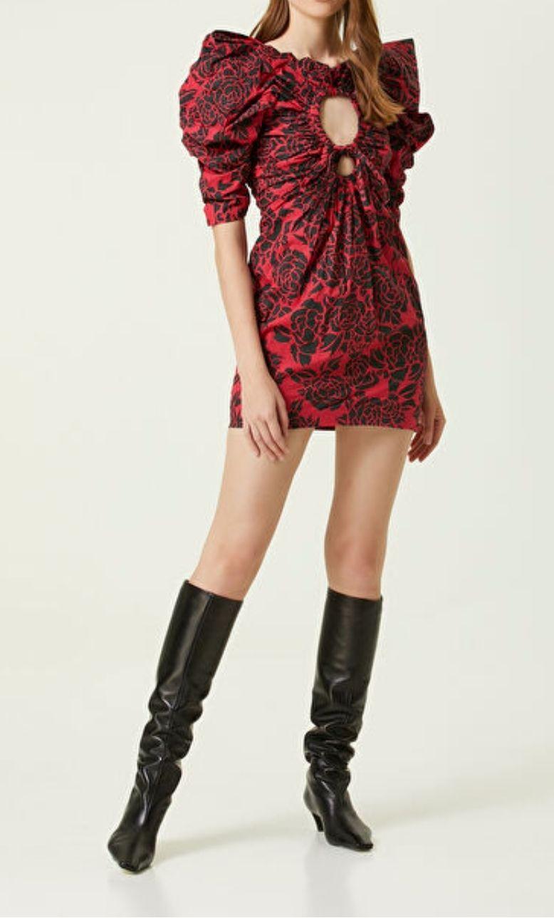 Red Floral  Cut Out Detail Mini Dress