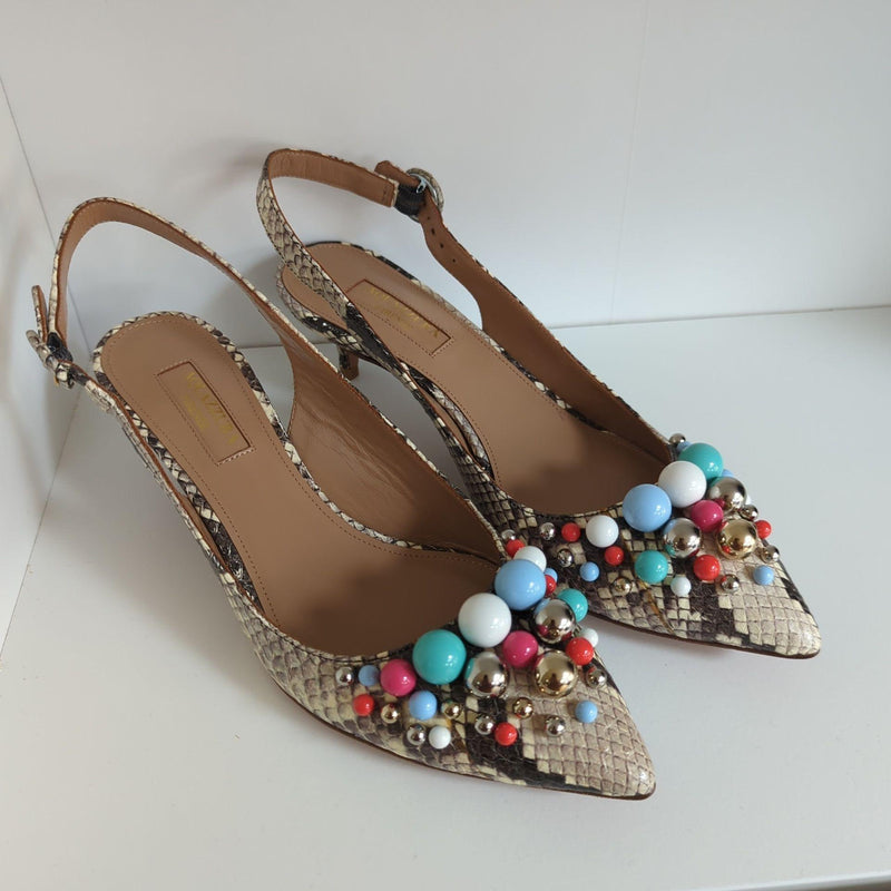 Snakeskin embellished Bon Bon slingback heeled pumps