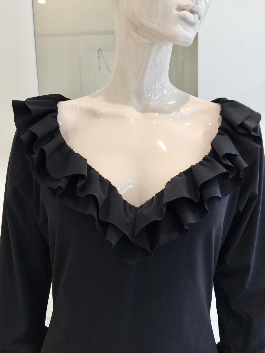 Bespoke French Couture Black Lycra Frill Dress