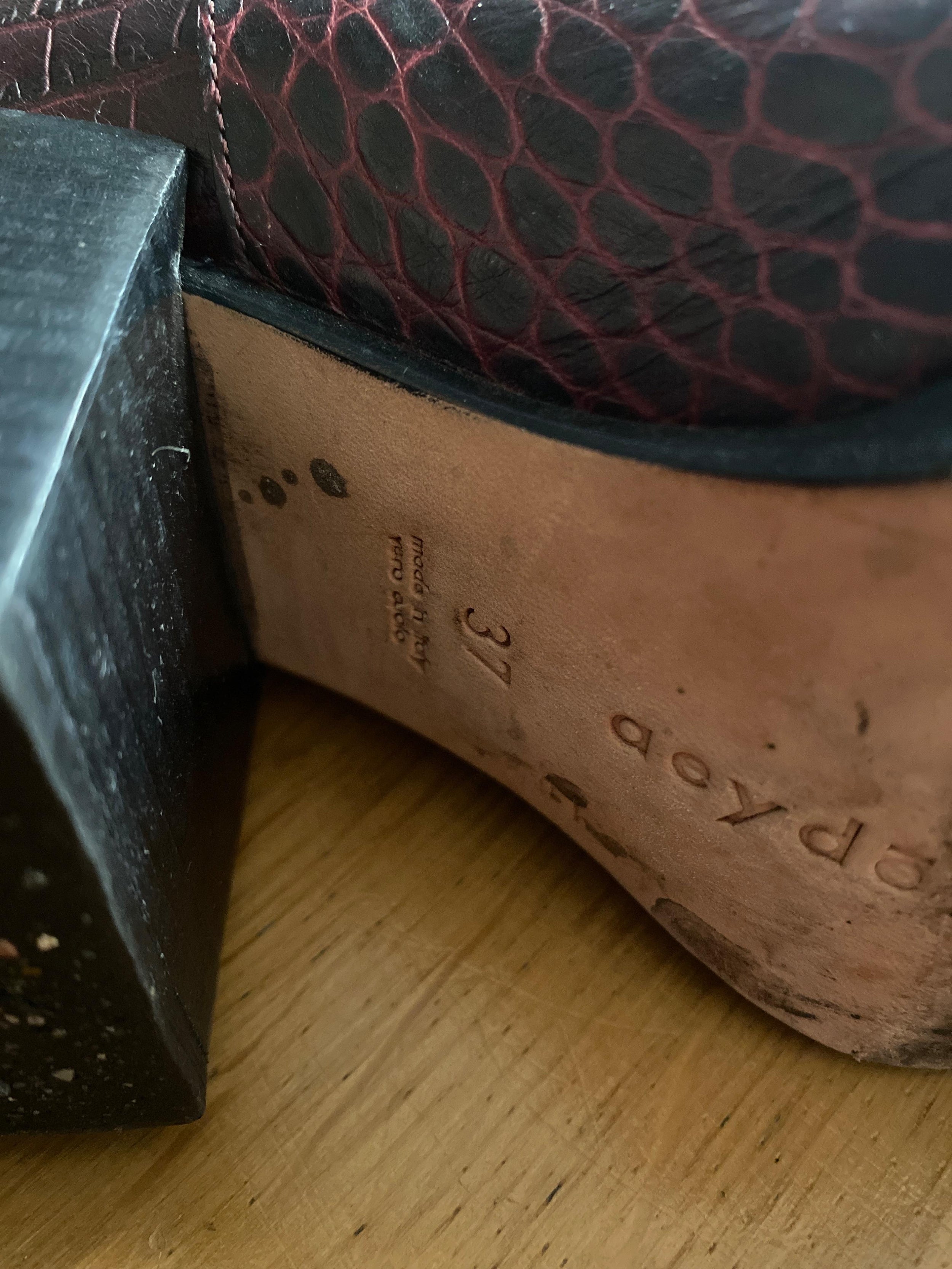 Red Croc Embossed Heeled Ankle Boots