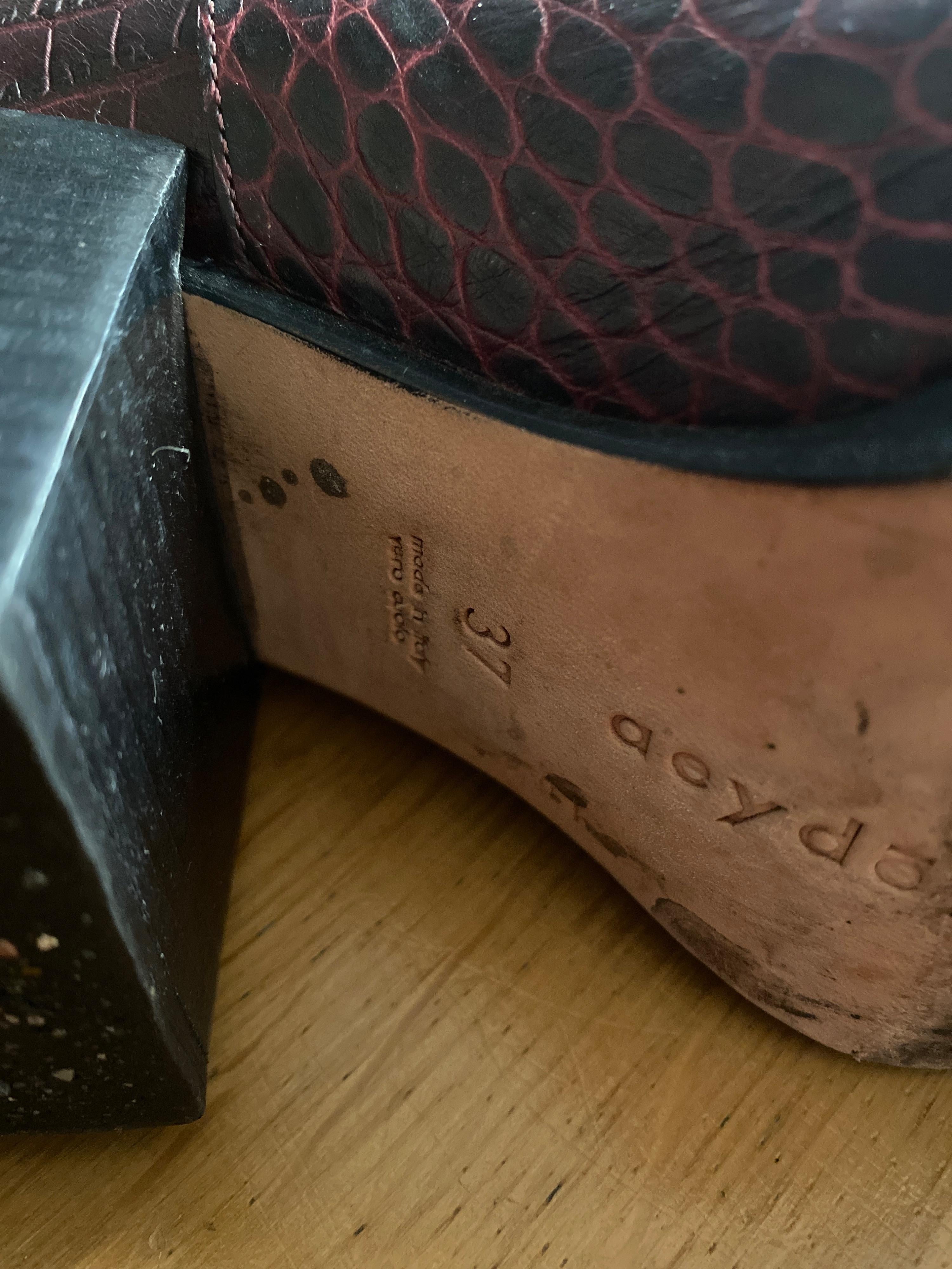 Red Croc Embossed Heeled Ankle Boots