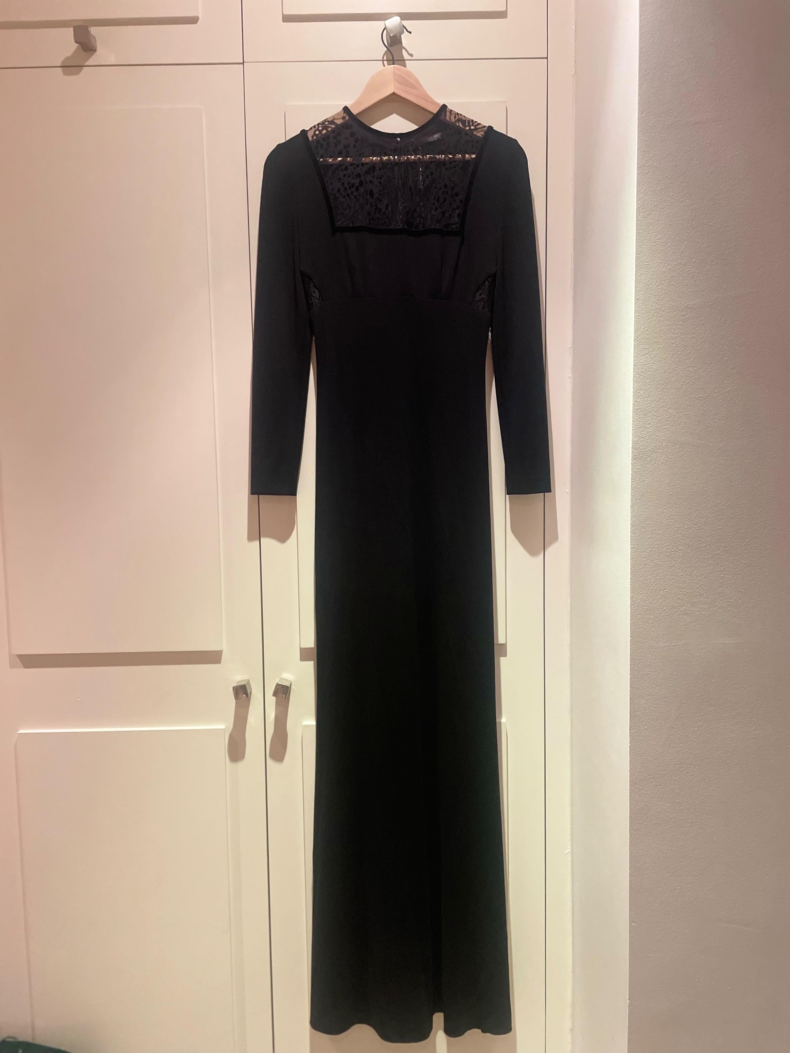 Long-Sleeve Butterfly Lace-Inset Gown