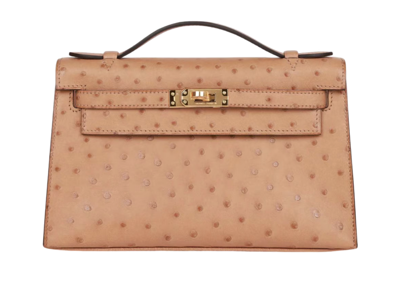 22cms Mini Pochette  Autruche Chai Gold Hardware
